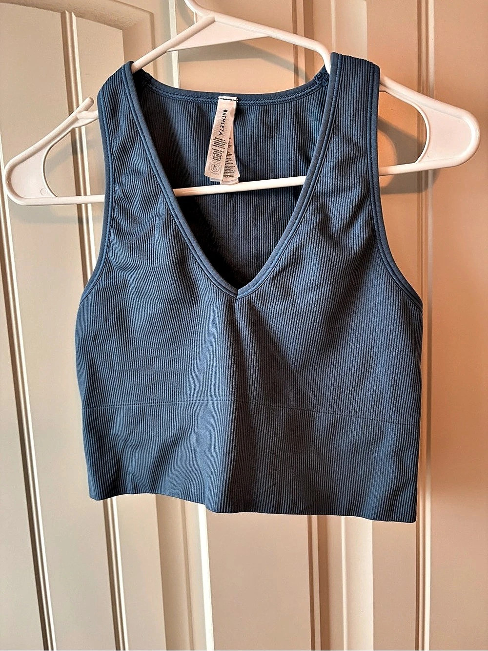 Athleta Aurora Crop Rib Tank Ribbed Crop Top Blue Medium - Picture 2 of 5
